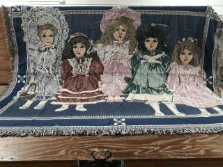 Chatham 1877 Antique Dolls Woven Tapestry Throw Blanket Sz.  54”x 69”