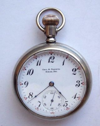 16s Illinois Private Label Pocket Watch,  Geo.  A Disque,  Erie Pa On Dial/movement