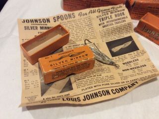 Vintage Johnson’s Silver Minnow Lures w Boxes 3