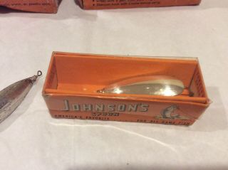 Vintage Johnson’s Silver Minnow Lures w Boxes 5