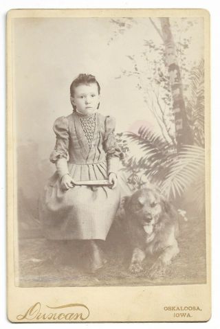 Antique Cabinet Card Photo Little Girl And Guard Dog Duncan Oskaloosa Iowa