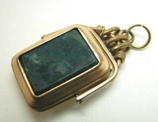 Antique Gold Filled Gf Watch Fob Pendant Agate/green Bloodstone Spinner Locket