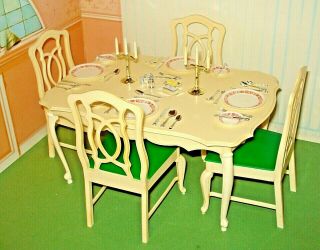 Vintage Pedigree Sindy Dining Table And Chairs With Accessories 2
