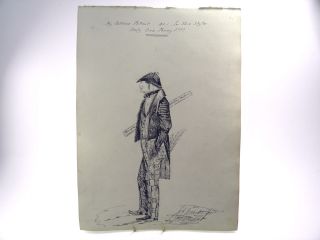 Antique 19th Century Pen & Ink Drawing Portrait Of A Gentleman Letters Patent