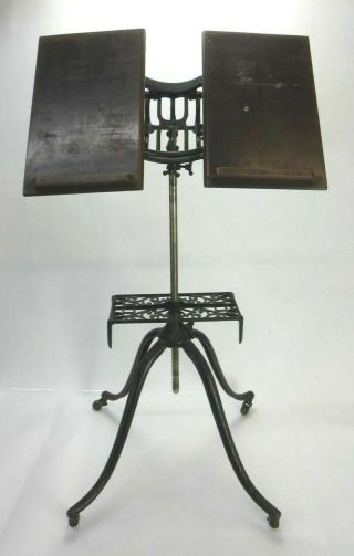 Antique Cast Iron Wood Music Book Stand Adjustable Victorian