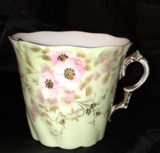 Antique Victorian Cherry Blossom Mustache Cup Hand Painted Porcelain Floral