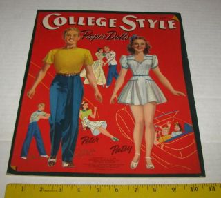 Vintage Uncut 1941 College Style Paper Dolls Merrill