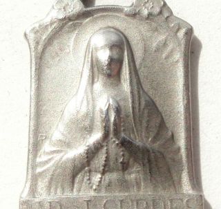 Art Nouveau Antique Silver Medal Pendant To Holy Mary - Our Lady Of Lourdes