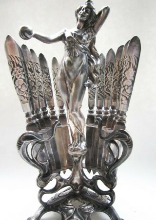 WMF Art Nouveau Judgenstil Figural Woman Fruit Knife Holder Roger Bros Silver 8