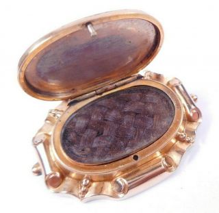 Antique Victorian Woven Hair Mourning Locket Gold Filled Pin Converted 2 Pendant