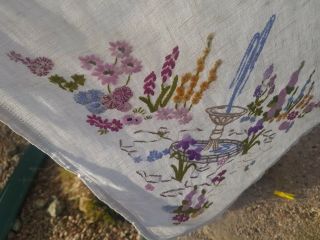 Large Antique Hand Embroidered Linen Table Cloth C1930