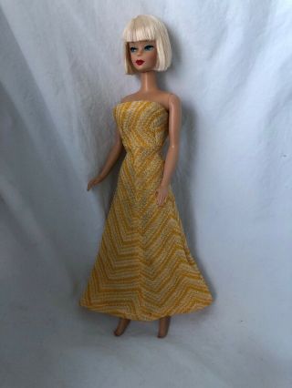 Vintage Barbie Doll Clone Clothes Gold Strapless Gown Dress