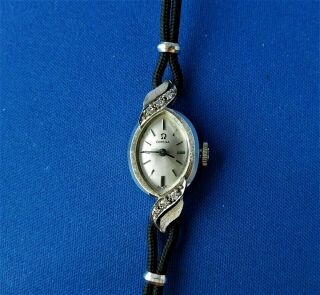 Vintage Omega 14k Solid White Gold & Diamond Ladies Ca.  1968 Mech Watch