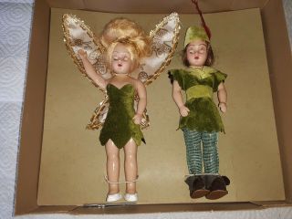 Vintage Walt Disney Peter Pan and Tinker Bell Doll Set SLEEPY EYE OLD STOCK 2