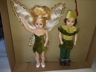 Vintage Walt Disney Peter Pan and Tinker Bell Doll Set SLEEPY EYE OLD STOCK 3