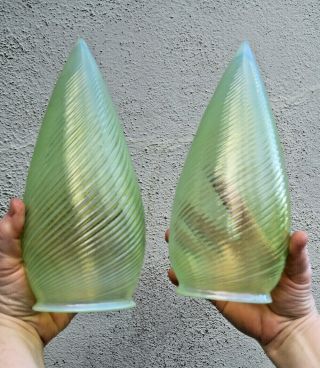 2 Antique Vaseline Glass Shade Part Newel Post Lamp Sconce Vintage Uranium Opali