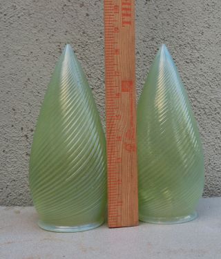 2 Antique Vaseline glass shade PART Newel post lamp sconce Vintage Uranium Opali 2