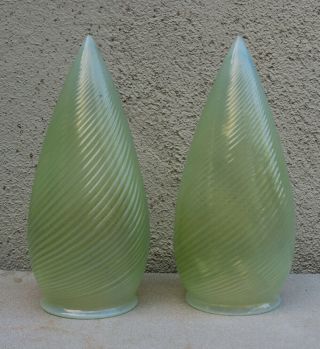 2 Antique Vaseline glass shade PART Newel post lamp sconce Vintage Uranium Opali 5