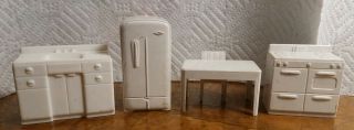 Vintage Marx Plastic Doll House Furniture White Kitchen Sink Stove Table Chair,