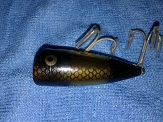 Vintage Heddon Chugger Jr.  Lure - Top Water Bait - Fish Flash Black/gold - Tough