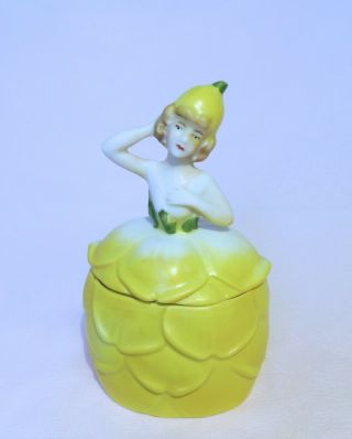 Antique German Lady Powder/trinket Box/pot/jar Germany Dresser Half/doll Incised