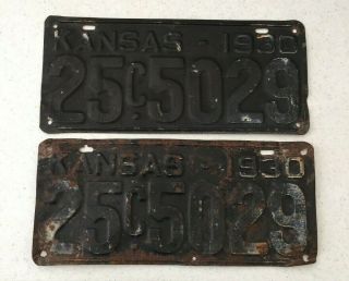 1930 Kansas License Plates 25c 5029 2 Brown County Vintage Antique Tags