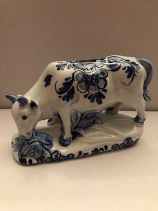 Antique Royal Delft Blue & White Cow Figurine