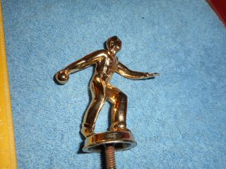 Vintage BOWLING TROPHY TOPPER Gold Plated Metal Old Stock Male Bowler 2