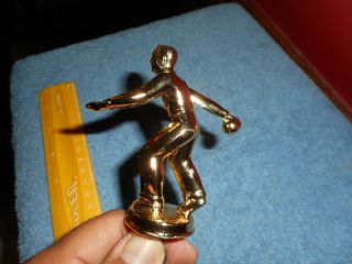 Vintage BOWLING TROPHY TOPPER Gold Plated Metal Old Stock Male Bowler 3