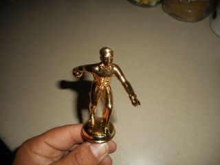 Vintage BOWLING TROPHY TOPPER Gold Plated Metal Old Stock Male Bowler 4