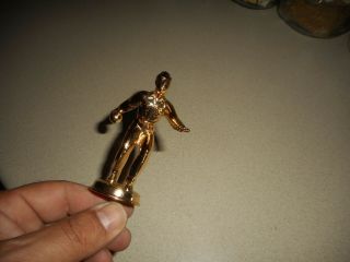 Vintage BOWLING TROPHY TOPPER Gold Plated Metal Old Stock Male Bowler 5