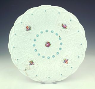 Antique Meissen Porcelain Large Relief Moulded Plate - Hand Painted Flowers