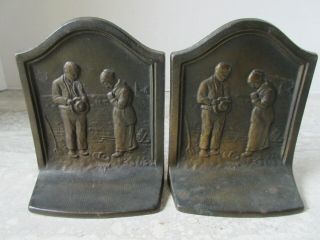 Antique Pair Bronze Book Ends The Angelus Call To Prayer Copr 1928