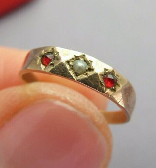Antique Victorian Edwardian 10k Gold Rose Cut Garnet & Seed Pearl Pinky Ring