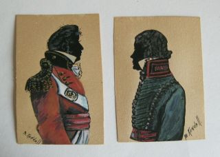 2 Antique Silhouettes Signed B Kendall Colonial Military Unidentified Sitters