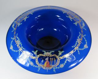 Antique Pedestal Bowl Cobalt Enamelled Bohemian 13 1/2 