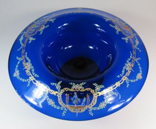 Antique Pedestal Bowl Cobalt Enamelled Bohemian 13 1/2 