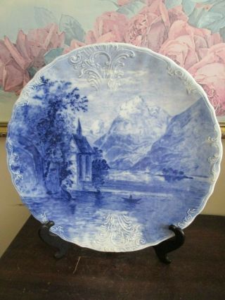Antique Flow Blue J & C Meakin Hanley England Charger Plate Scene