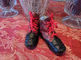 Antique Vintage Old Victorian Red 1900 Era Leather Child Baby Doll Shoe Boots