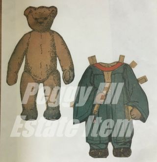 1900 ' S 3 VINTAGE NEWSPAPER TEDDY BEAR PAPER DOLL & CLOTHES 2