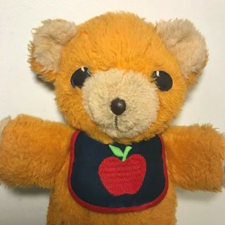 Vintage Fisher Price Freddy Teddy Bear 1975 Apple Bib Squeaker Orange Plush 418 4