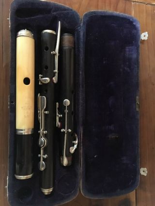 Antique Nach H.  F.  Meyer 13 - Key Ivory And Wooden German Flute