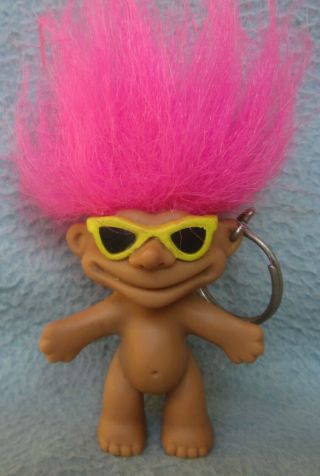 Vintage Sunglasses Troll Doll Keychain 3 " Figure Pink Hair