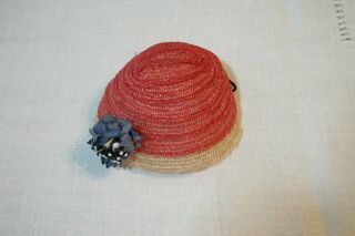 Vintage Nasb Slw Muffie Doll Red Horsehair Hat W/blue Flowers - Cond.