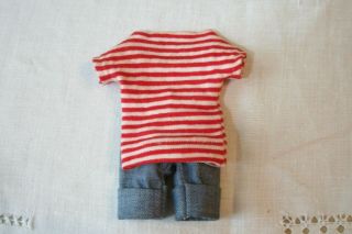 Vintage Nasb Slw Muffie Doll Denim Pants And Long Red/white Striped Knit Shirt