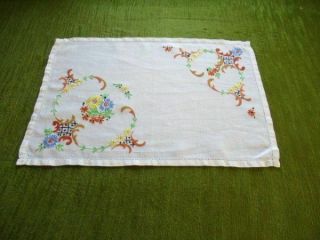 VINTAGE TRAY CLOTHS - HAND EMBROIDERED - COL.  of 3 2