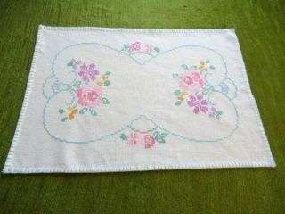 VINTAGE TRAY CLOTHS - HAND EMBROIDERED - COL.  of 3 4