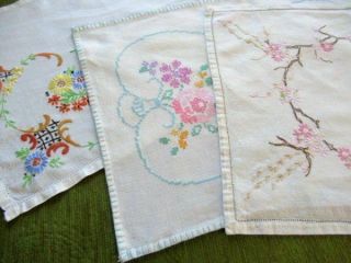 VINTAGE TRAY CLOTHS - HAND EMBROIDERED - COL.  of 3 5