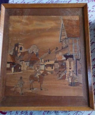 2 x Marquetry Wooden Pictures Village Scenes.  Home - craft completed kits? 2