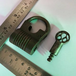 An Old Antique Solid Brass Screw Type Padlock Or Lock With Key Rare